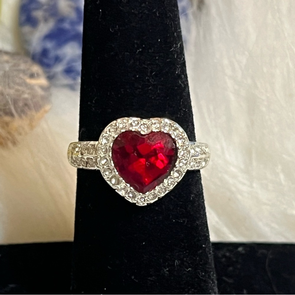 Heart-Shaped Red and Silver Ring
